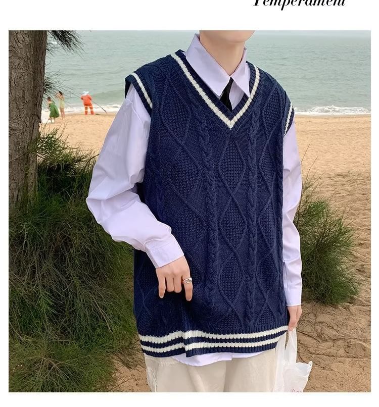 jaywoon - V-hals Argyle Oversized Trui Vest
