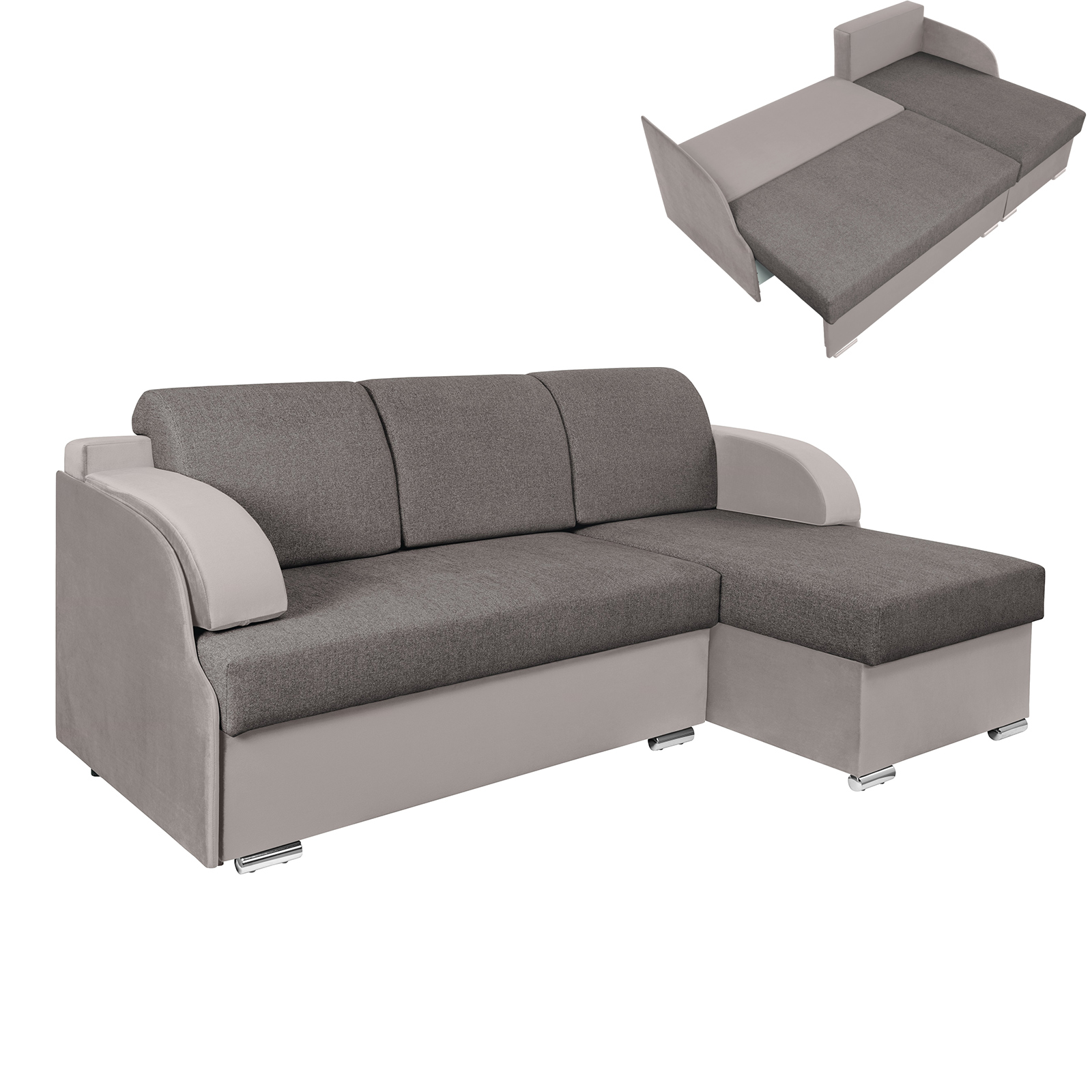 Ecksofa - braun-taupe - mit Liegefunktion - 2 Bettkästen