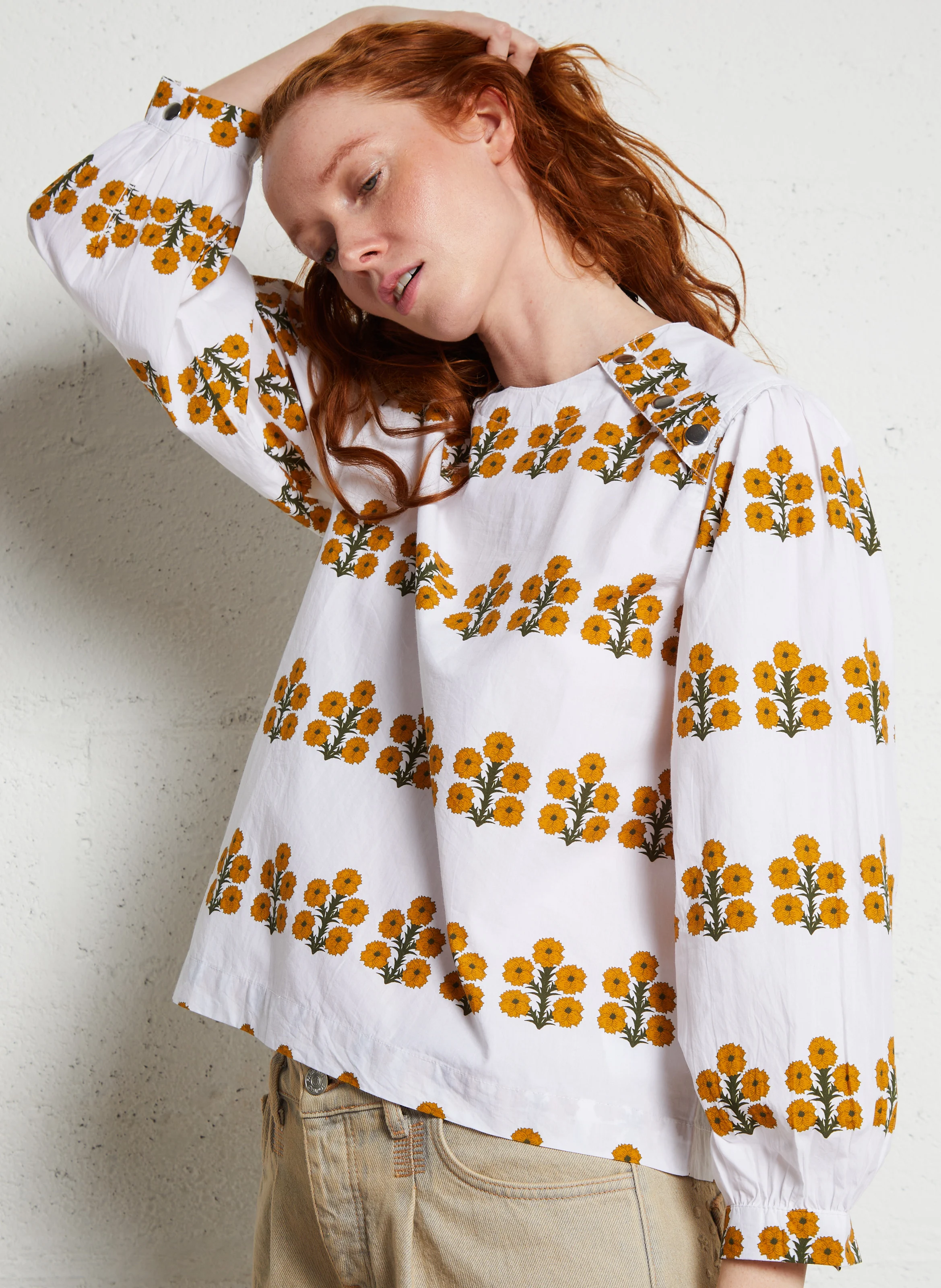 ASTER - Blouse droite imprimé en coton | Blanc