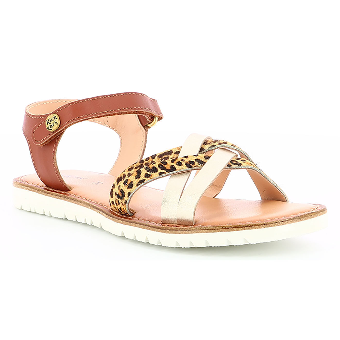 Kickers Sandales en Cuir Betternew doré/léopard