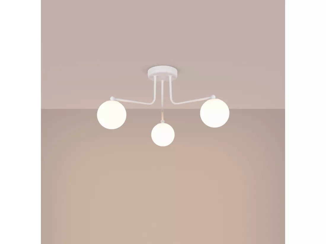 Lustre Astral minimaliste en acier/verre - 3 sources lumineuses - L.62 x H.29 cm - blanc
