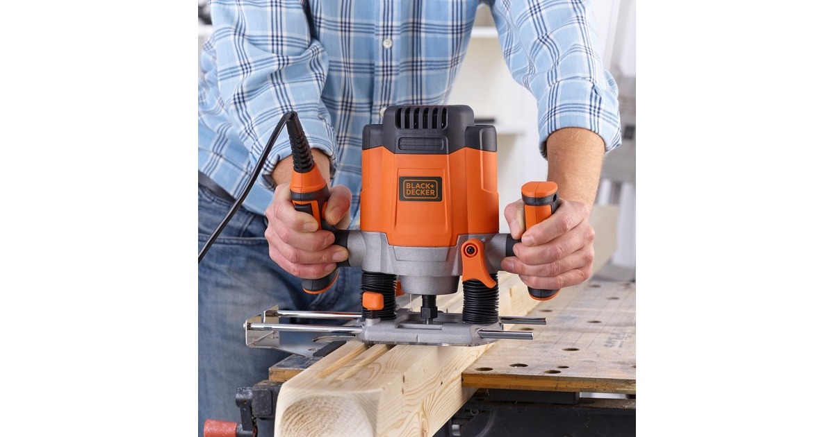 BLACK+DECKER1200W 6.35mm Bovenfrees KW1200EKA-QS  (Oranje, Incl. opbergkoffer en 6 frezen)