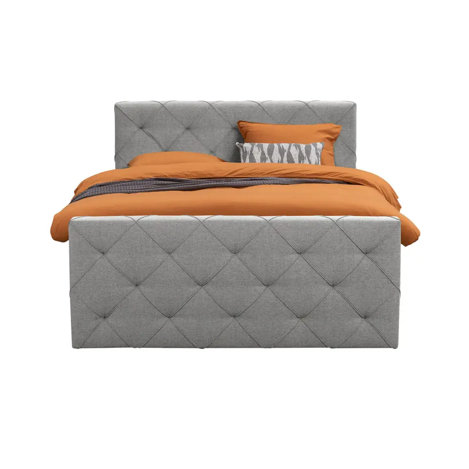 Boxspring met opbergruimte en voetbord Liv geruit - lichtgrijs - 180x200cm