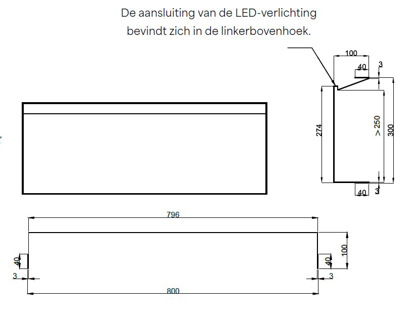Hotbath &More frameless inbouwnis met verlichting 30x80x10cm geborsteld koper PVD