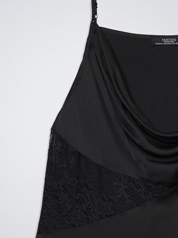 Camisola de cetim com renda - Preta