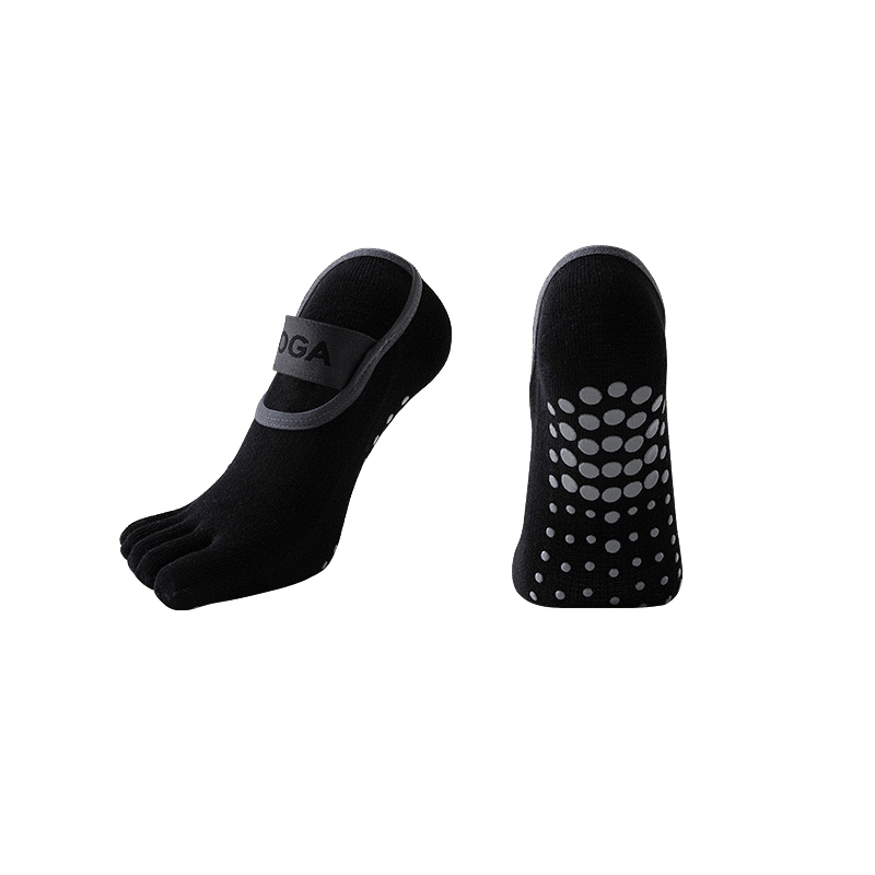 (1 Paar) Anti-Rutsch Baumwoll Zehentrenner Pilates Yoga Sport Socken (One Size) - Schwarz