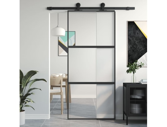 VIDAXL - Porte verre Porte coulissante noir 90x205 cm verre trempé aluminium
