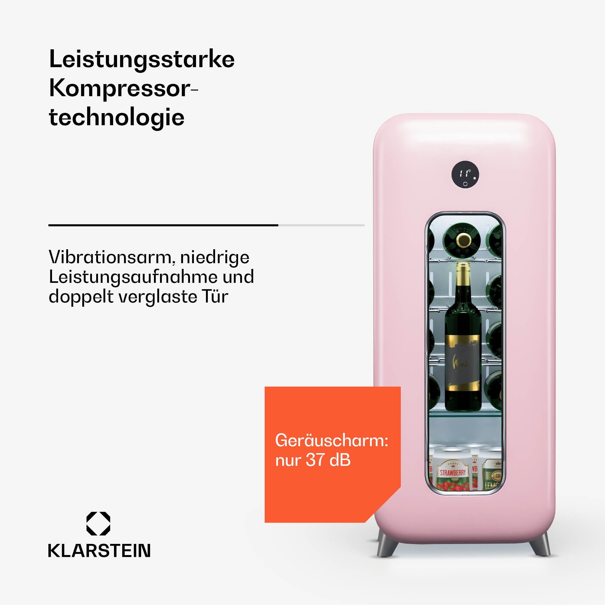 Shirley 15 Uno Weinkühlschrank 15 Flaschen 5 - 20 °C Touch Retro Pink 15 Flaschen 1 Kühlzone