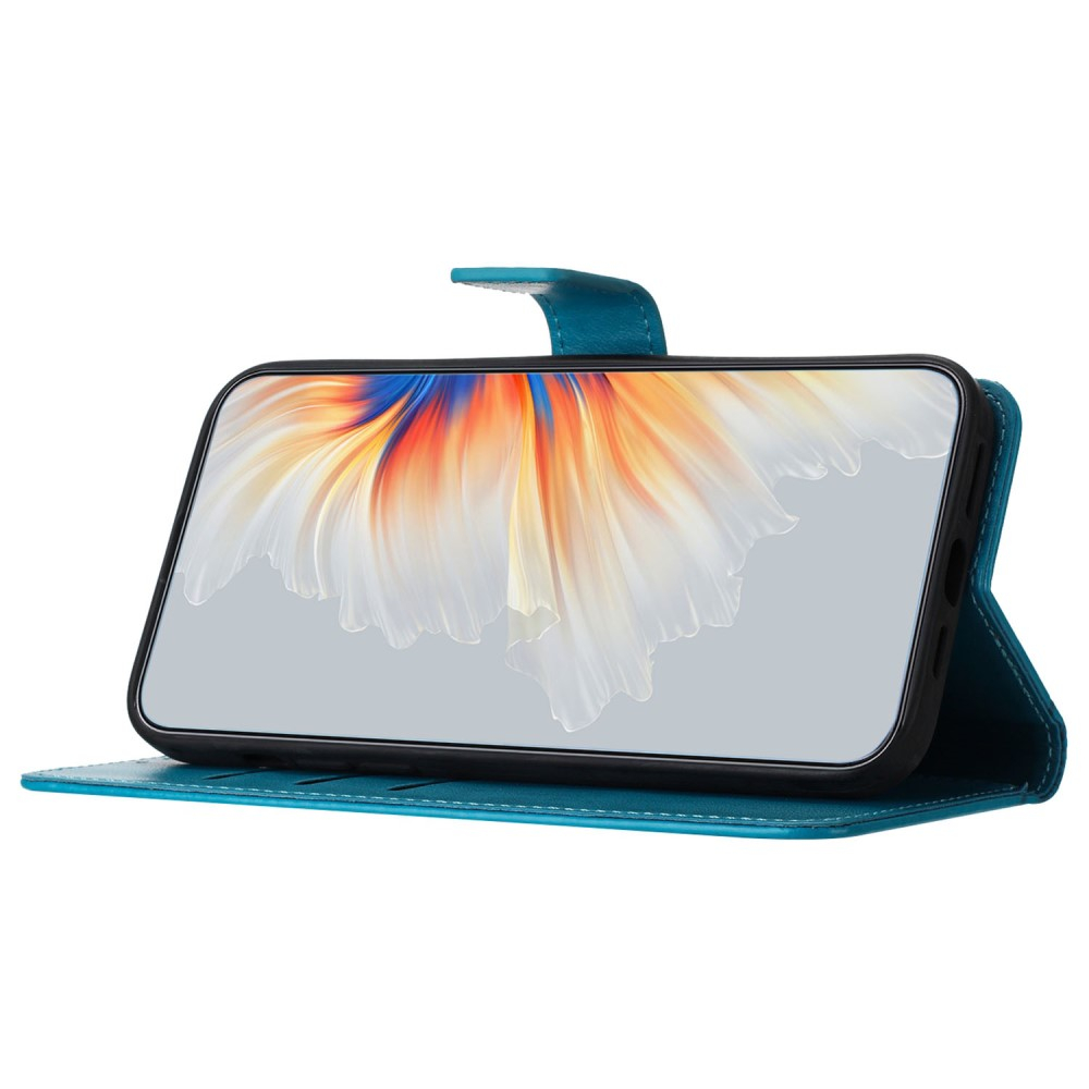 iPhone 16 Pro Leder Tasche Wallet - Mandala Flowers Imprint - Blau