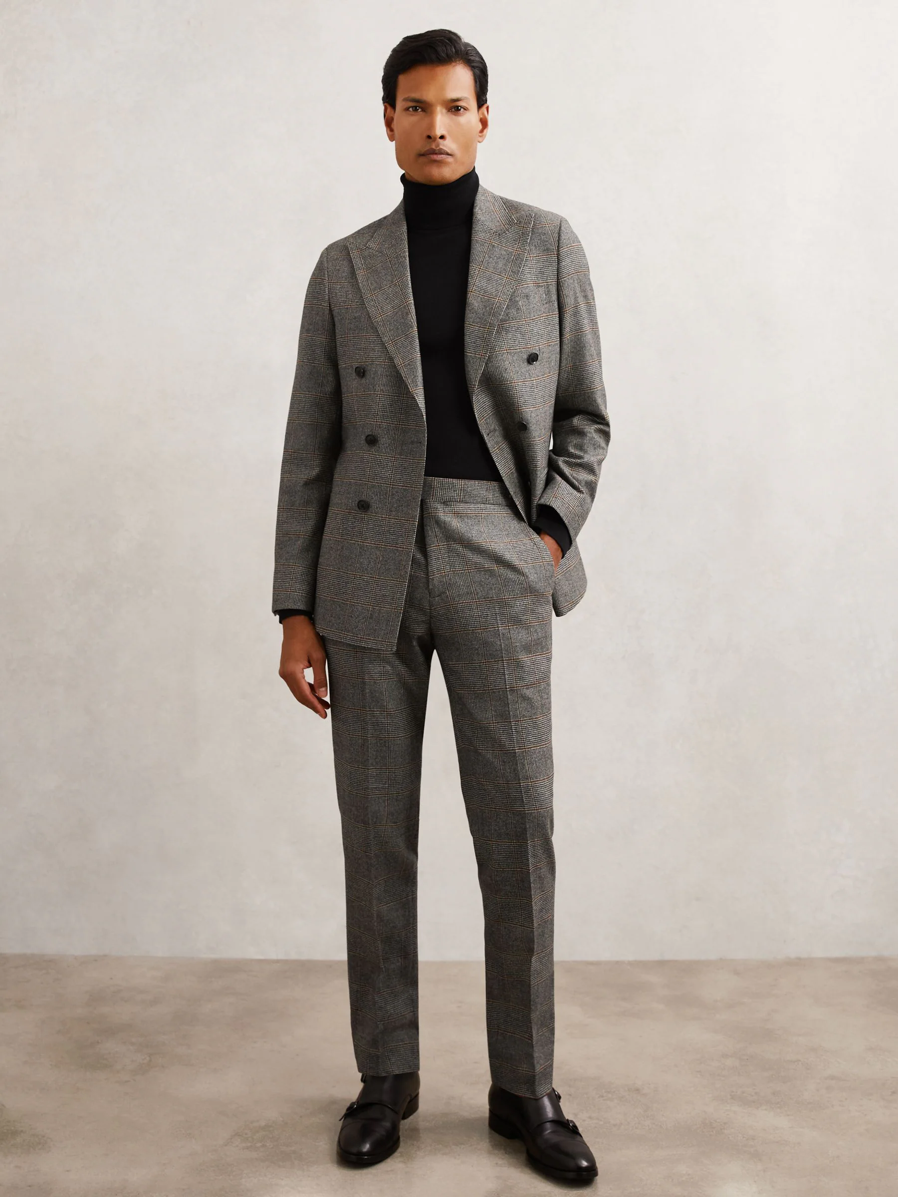 Reiss Jenson Wool Double-Breasted Check Suit Blazer Slim-Fit