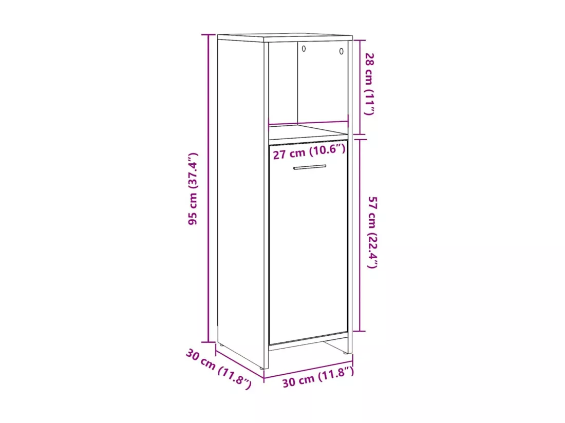 Armoire de salle de bain Gris béton 30x30x95 cm Aggloméré