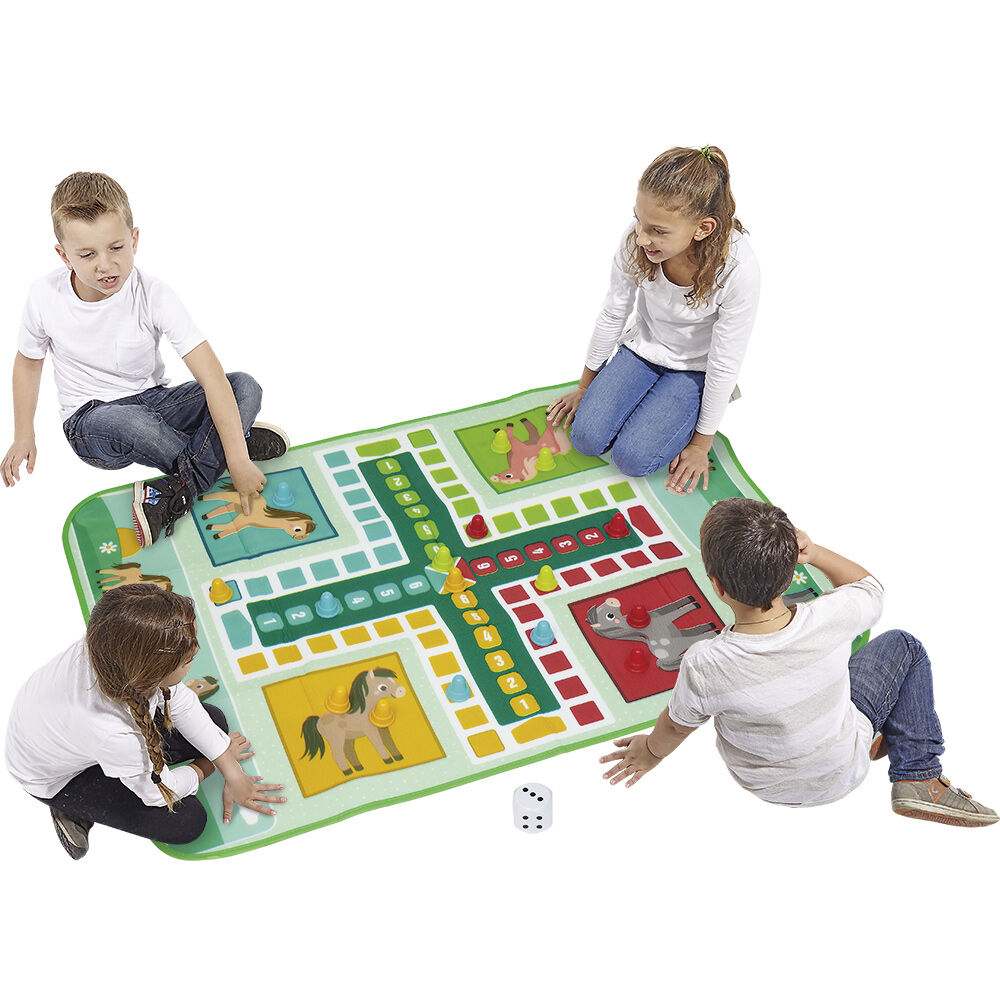 Tapis de jeu XL petits chevaux  avec pions et dé 130x93cm