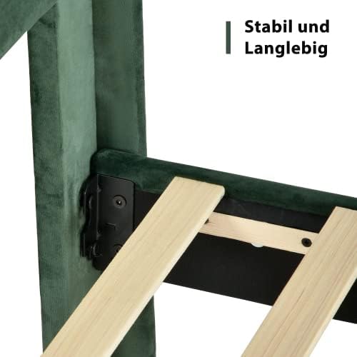 Polsterbett 90x200 cm, Grün Samt (Velvet), gepolstertes Einzelbett mit Kopfteil & Lattenrost, modernes Jugendbett, samtweicher Bezug, ohne Boxspring