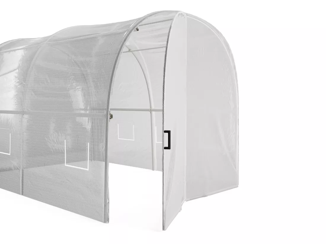 Serre tunnel avec structure en acier galvanisé et porte 18 m² - L300 x l600 x H200 cm - Blanc - ALOCASIA