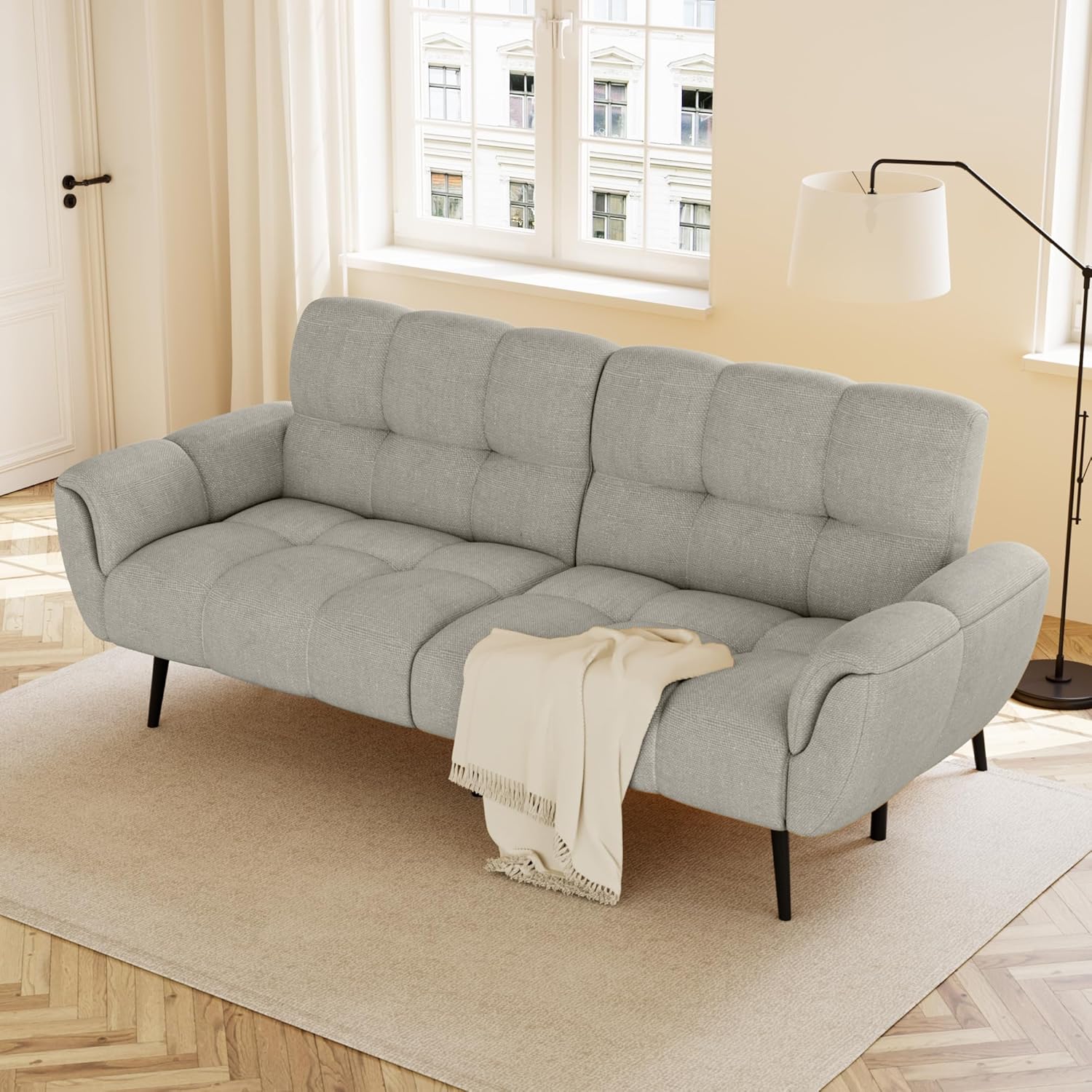 Sofa Mit Schlaffunktion, Klappsofa Sofa 3 Sitzer, Schlafsofa 155x85cm, Bequemes Geeignet Für Wohnzimmer, Büro, Lounge, Zimmer, Schlafzimmer (Hellgrau)