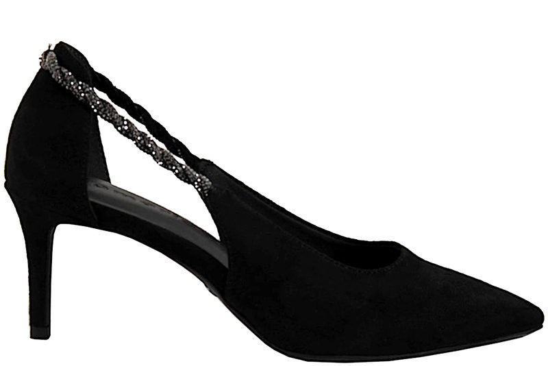 TAMARIS PUMPS I SORT TEKSTIL MED SORTE STEN