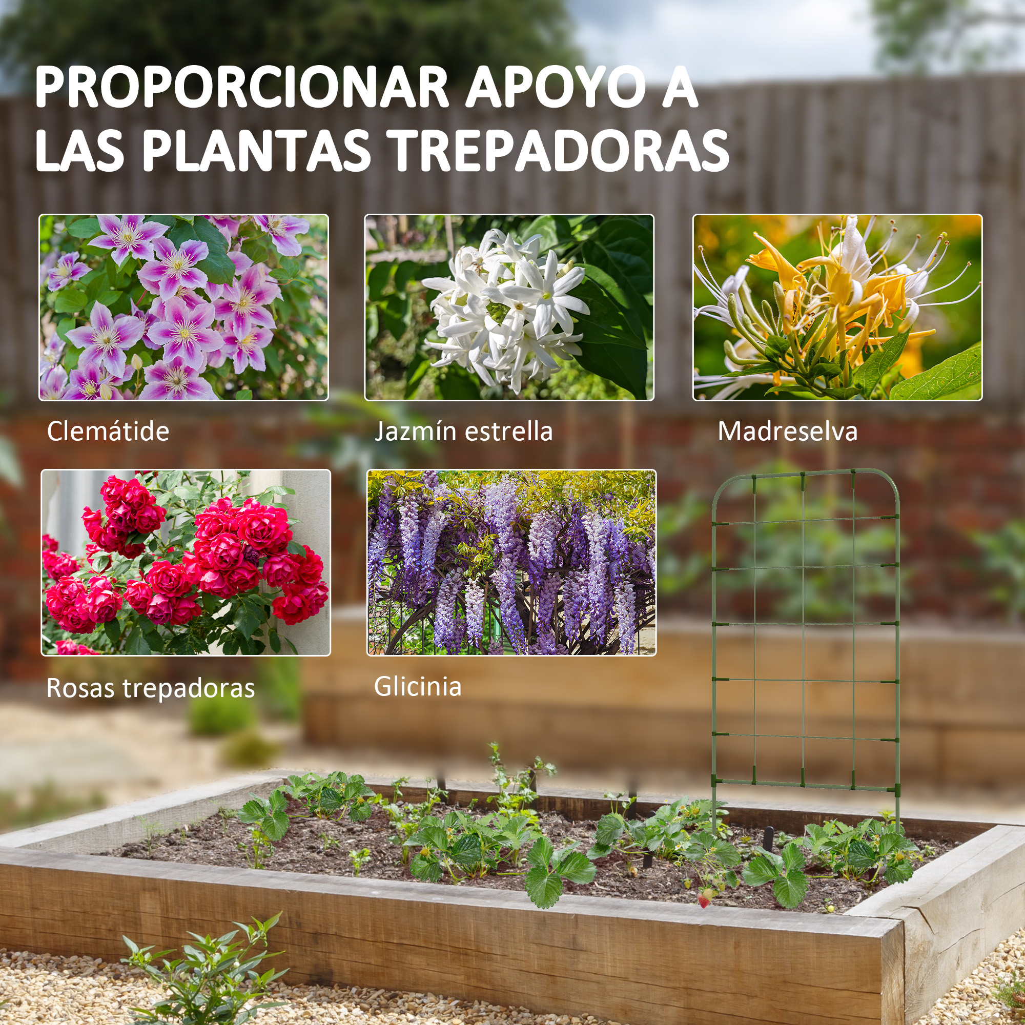 Conjunto Outsunny de 4 treliças de jardim, suportes para plantas trepadeiras com estrutura de aço para frutas, legumes e flores, 40x90 cm, verde.