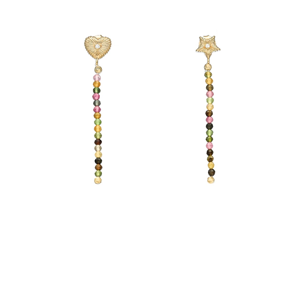 Boucles D'oreilles Argent Doré Pendantes Coeur Et étoile Multi-tourmaline
