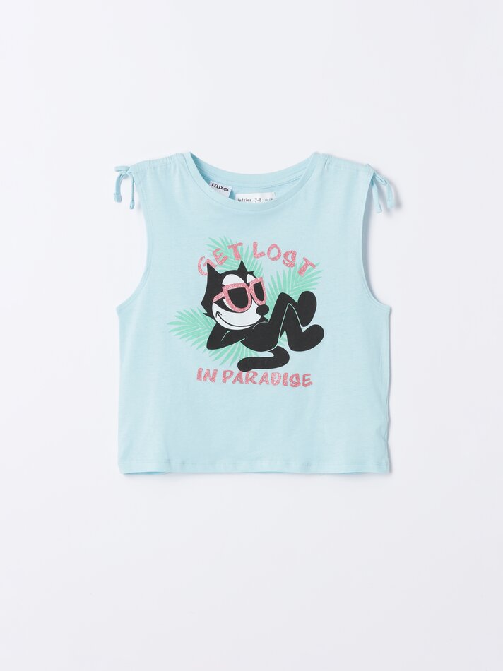 Camiseta Felix the Cat com Nó - Azul Claro
