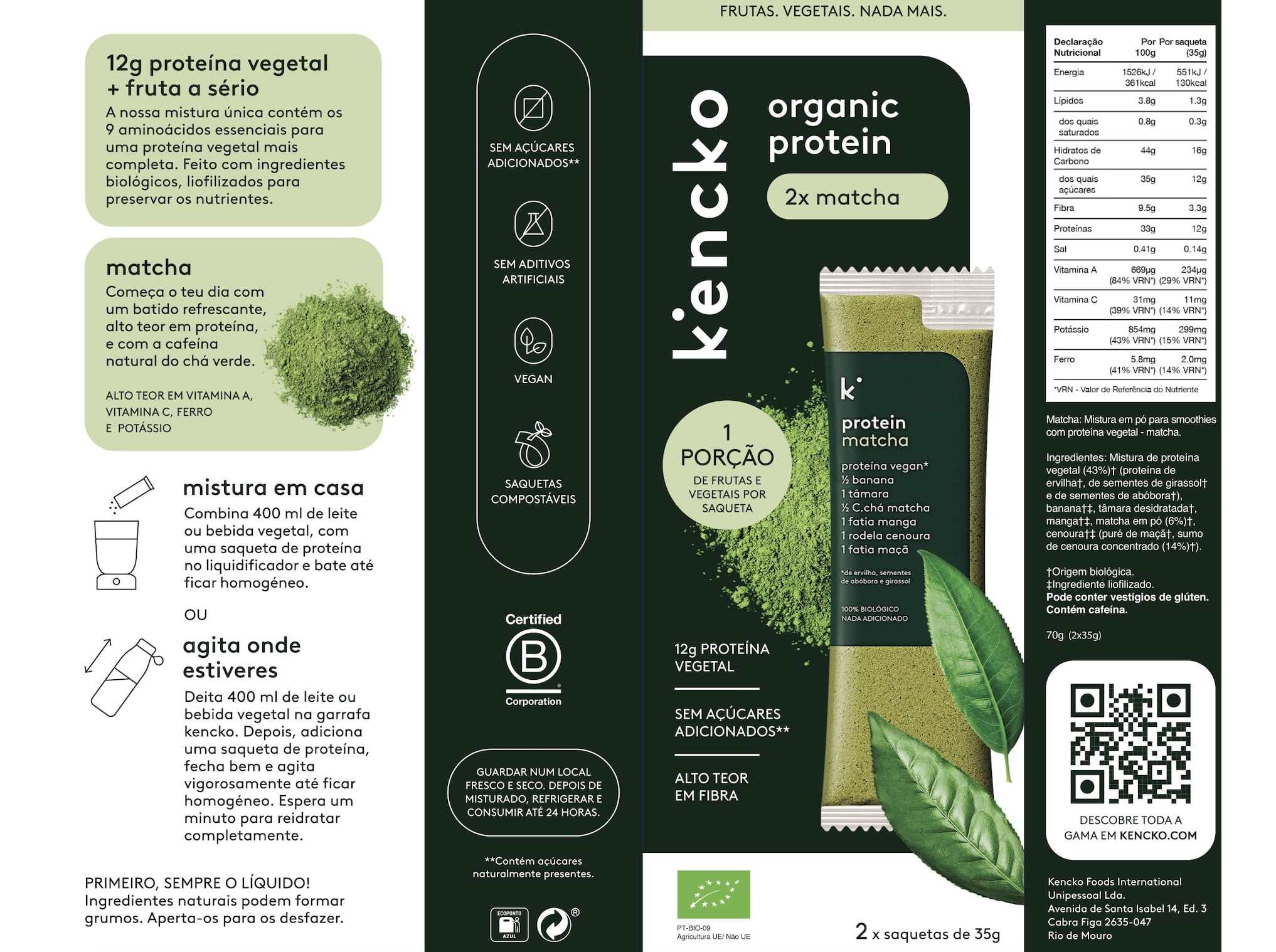 BATIDO KENCKO PROTEINA VEGAN MATCHA 2X35G