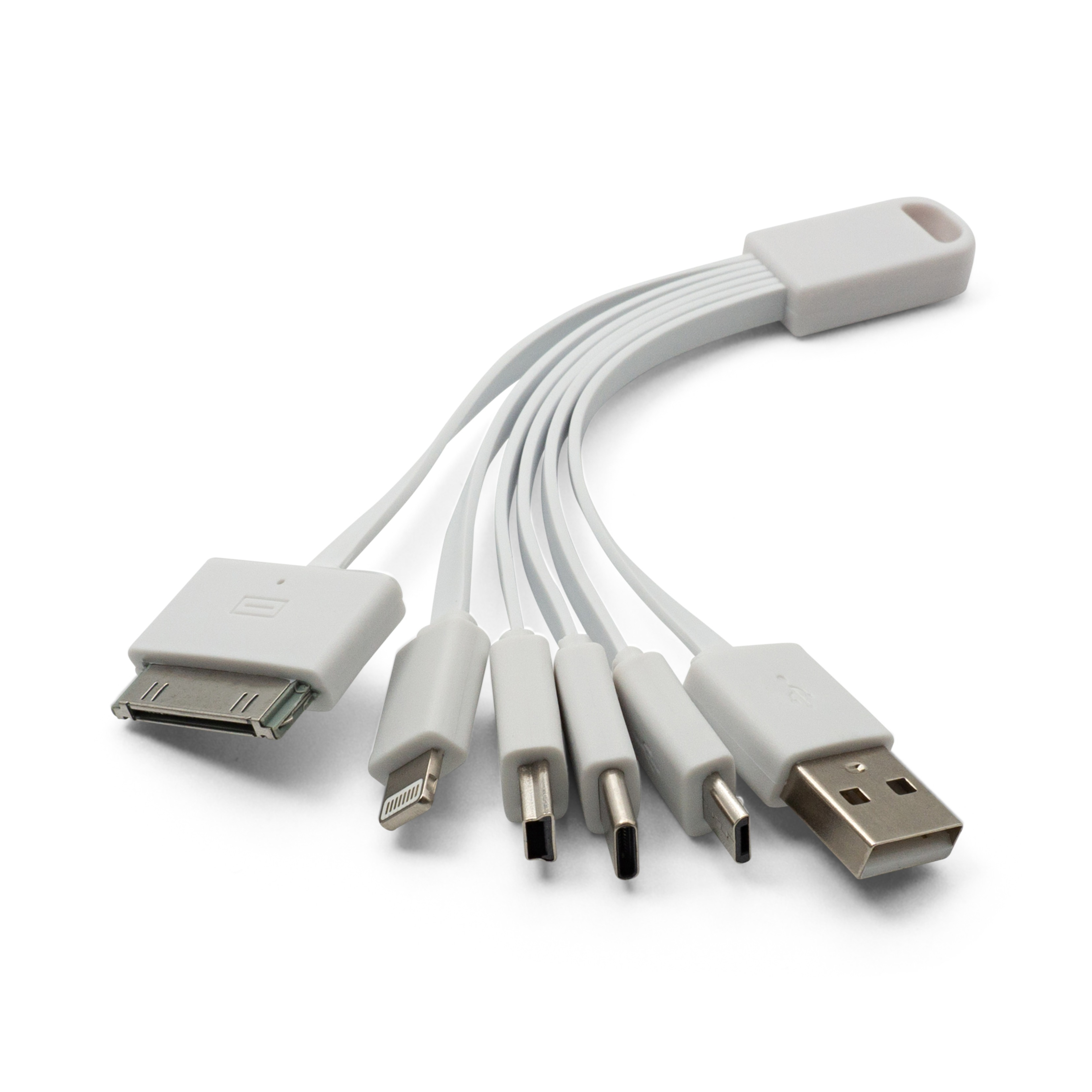 (8.5cm) 5in1 USB Ladekabel auf Lightning / USB C / Micro USB / Apple 30pin / Mini USB Adapter - Weiss