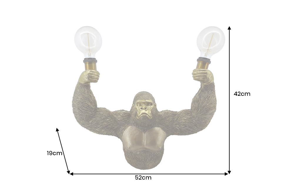 Moderne Wandlampe KING APE 50cm gold Affen-Skulptur handmade