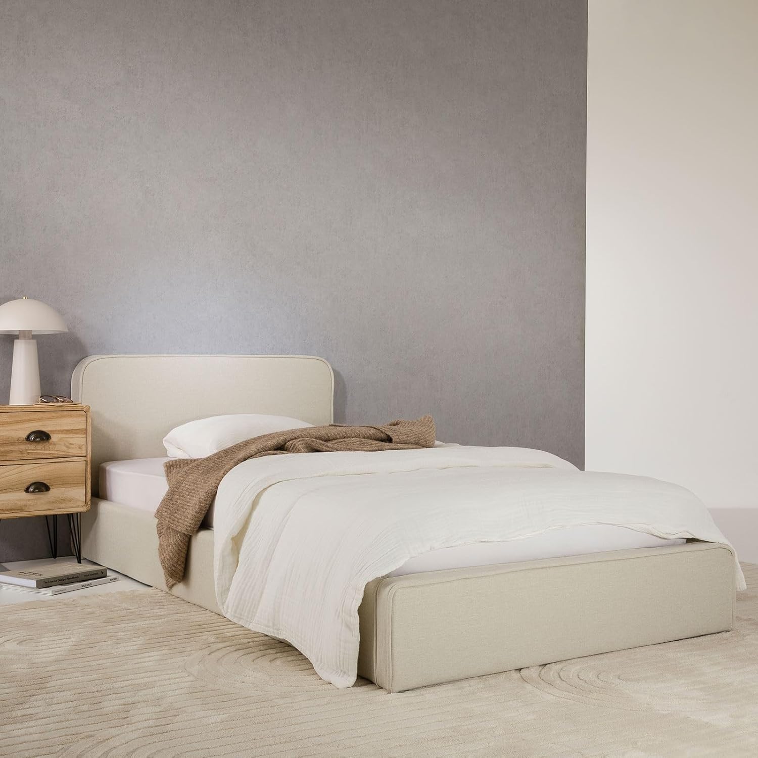 IDIMEX Polsterbett MARINI Einzelbett 90x200 cm in cremeweiß - Bett gepolstert mit Lattenrost, modernes Design & stabiles Holzgestell mit Kunststofffüßen