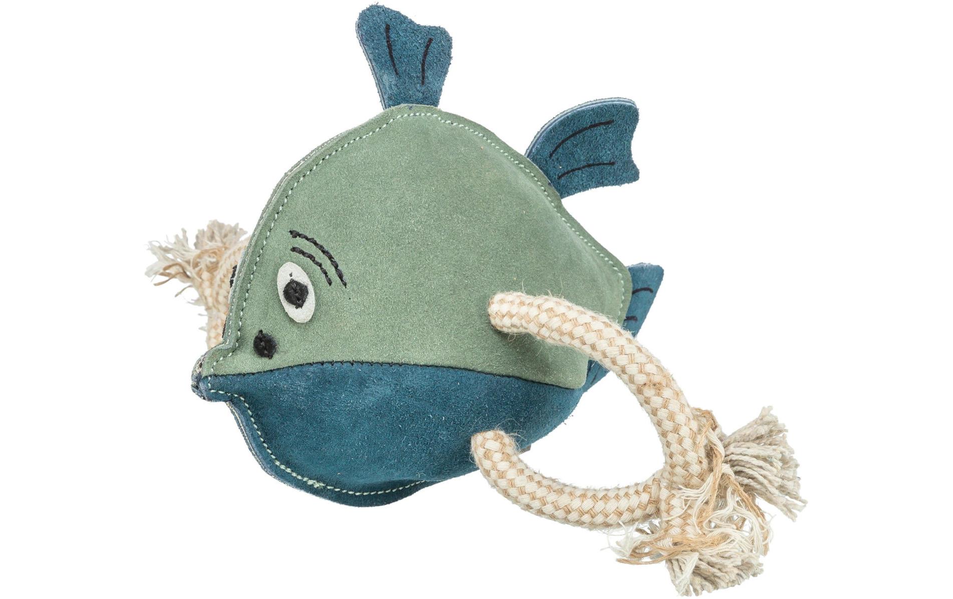 Hunde-Spielzeug Fisch mit Tau 28 cmLederspielzeug für Hunde