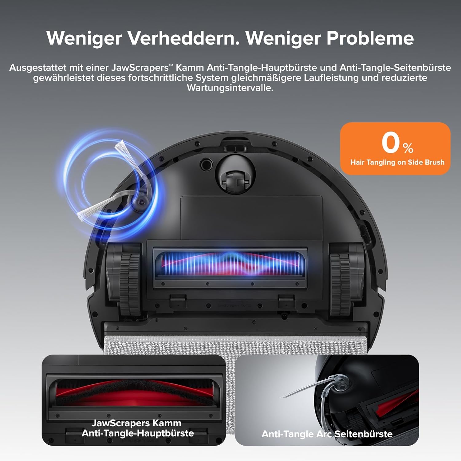 roborock Q10 X5 Saugroboter mit Wischfunktion, 10.000 Pa Saugkraft, Dual Anti-Tangle System, JawScrapers Bürste, intelligente Hindernisvermeidung, Saug und Wischroboter für Tierhaare&Teppiche, Schwarz