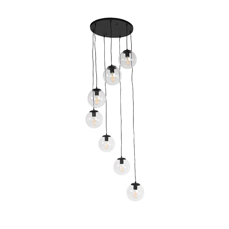 Art deco hanglamp zwart 7-lichts - Pallon