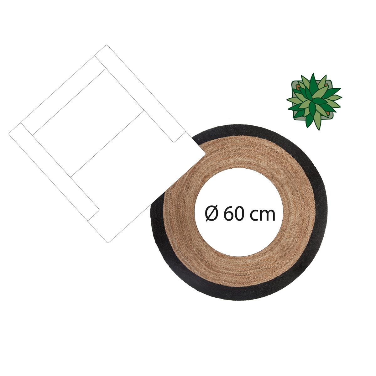 TAPIS JUTE BORD NOIR D.120CM