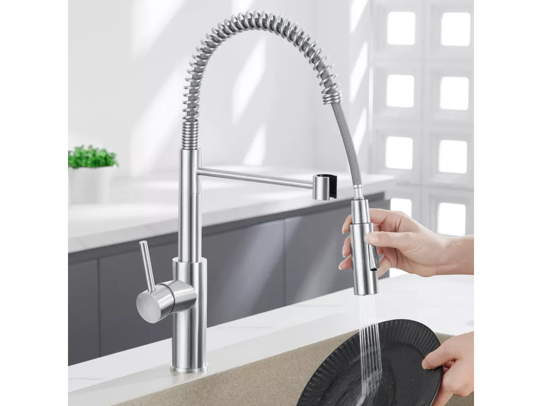 Cecipa max Mitigeur Cuisine à Ressort avec 2 Modes de Sortie D'eau Mitigeur de Evier avec Douchette Extractible Robinet Pivotant à 360°,EU Modèle