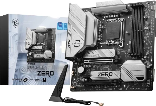 MSI B760M PROJECT ZERO - Bundkort - micro ATX - LGA1700 sokkel - B760 Chipset - USB 3.2 Gen 1, USB 3.2 Gen 2, USB-C 3.2 Gen2, USB-C 3.2 Gen 2x2 - 2.5 Gigabit LAN, Wi-Fi 6E, Bluetooth - onboard grafik (CPU påkrævet) - HD Audio (8-kanaler)