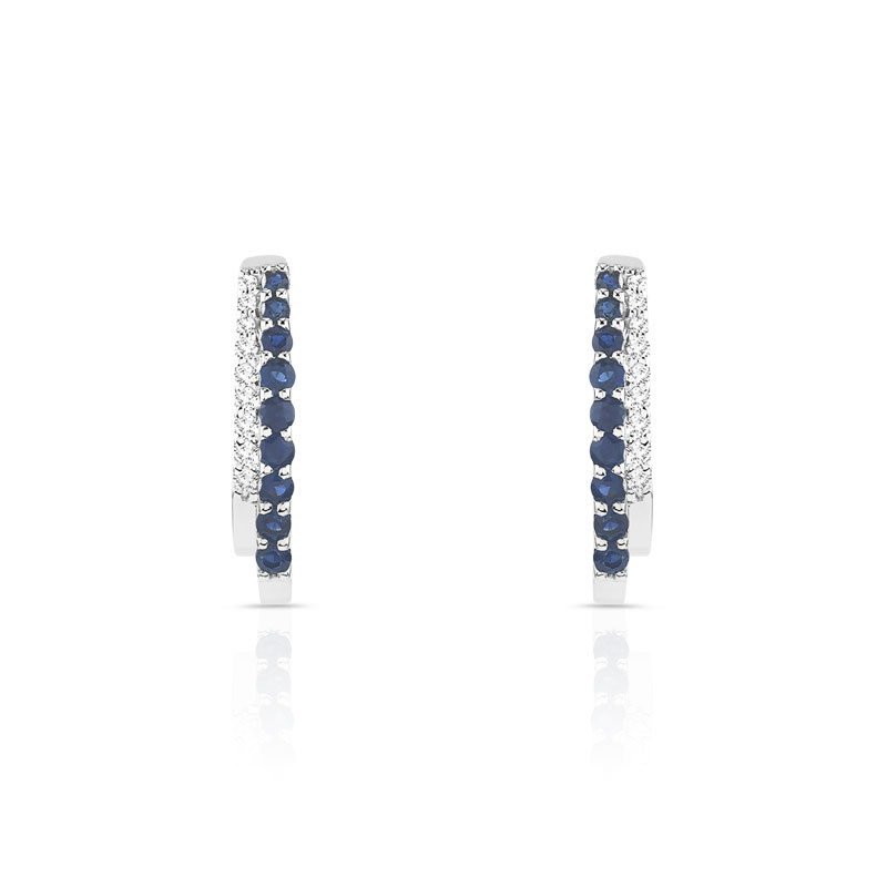 Boucles d'oreilles or 375 blanc dormeuses saphirs et diamants
