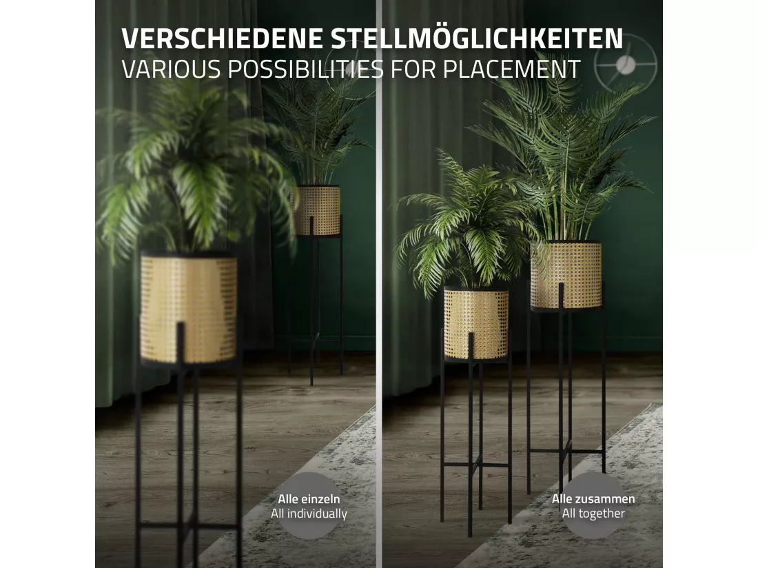ML-Design Porte-fleurs set de 2 pièces noir-or 16,5x16,5x80,5 cm/19x19x90 cm, acier, support de pots de fleurs avec cache-pot, support de plantes en métal, support de pots de fleurs 2 pièces, pot de plantes colonne de fleurs tabouret de fleur