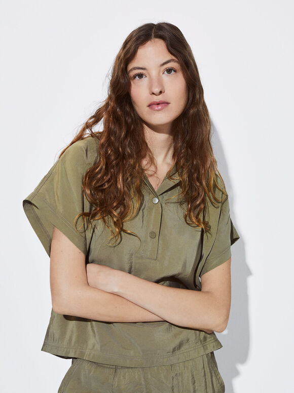 Camisa com capuz fluida - Cáqui
