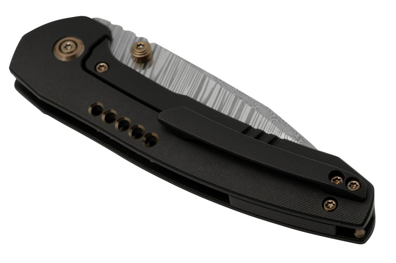 WE Knife Trogon WE22002B-DS1 Black Titanium, Heimskringla Damasteel zakmes