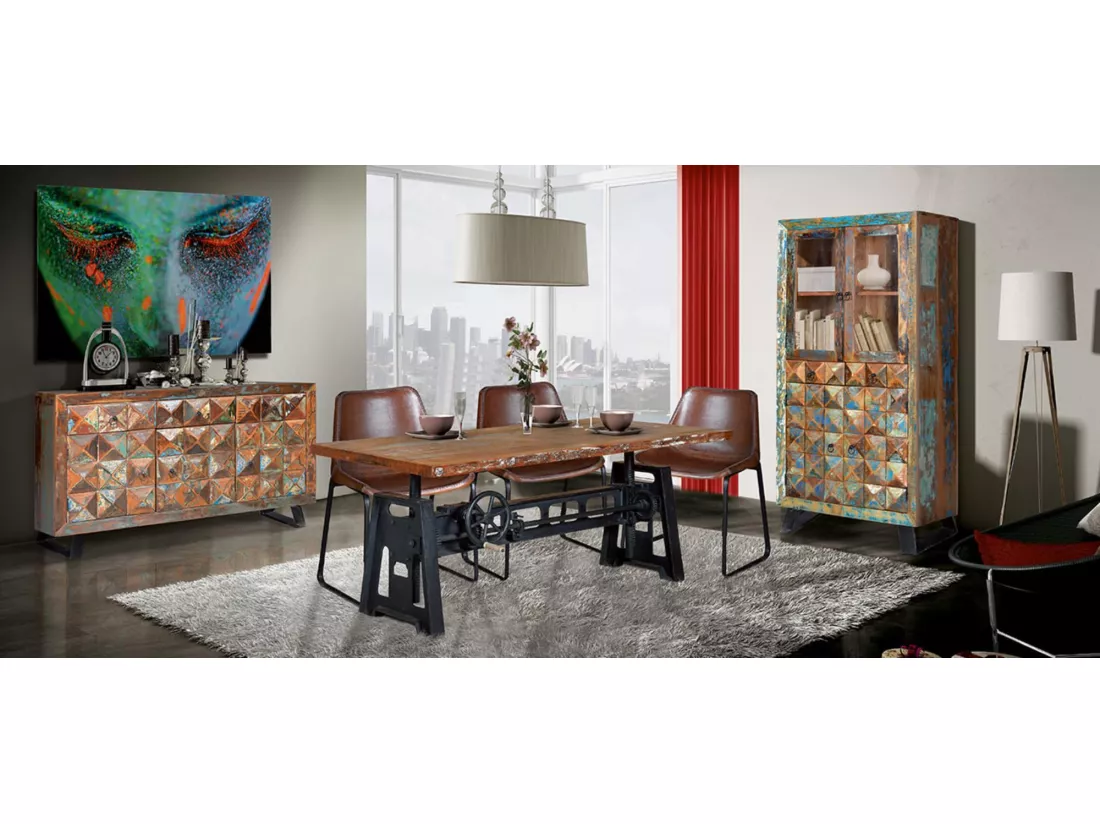 Vitrine exclusive en bois recyclé avec une finition multicolore MULTICOLOR.Giner y Colomer.180x40x90
