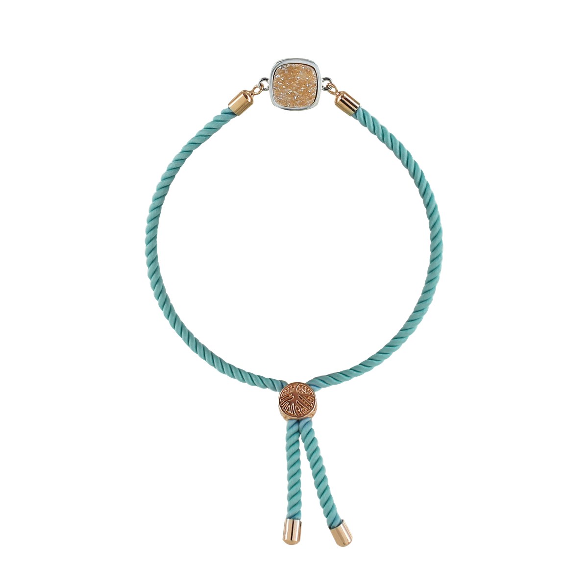 Bracelet cordon fantasie bleu clair et acier plaqué rose
