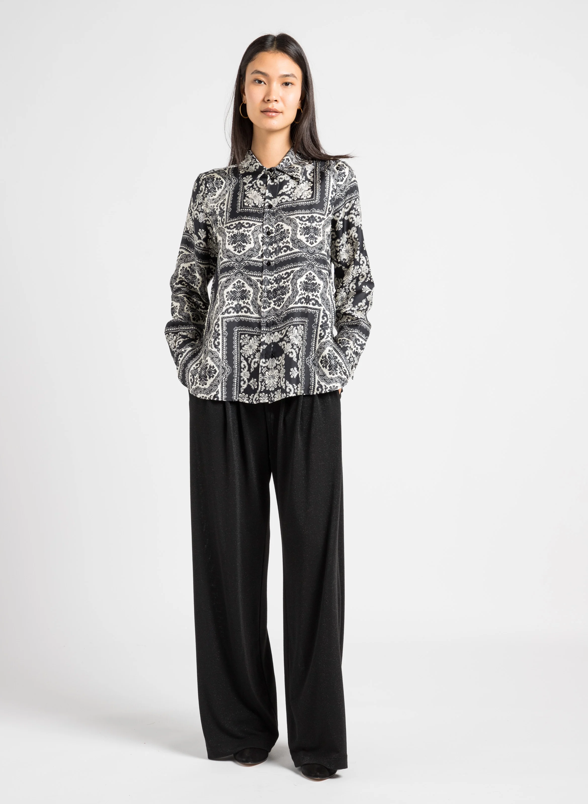ARLES - Chemise col classique imprimée en soie | Blanc
