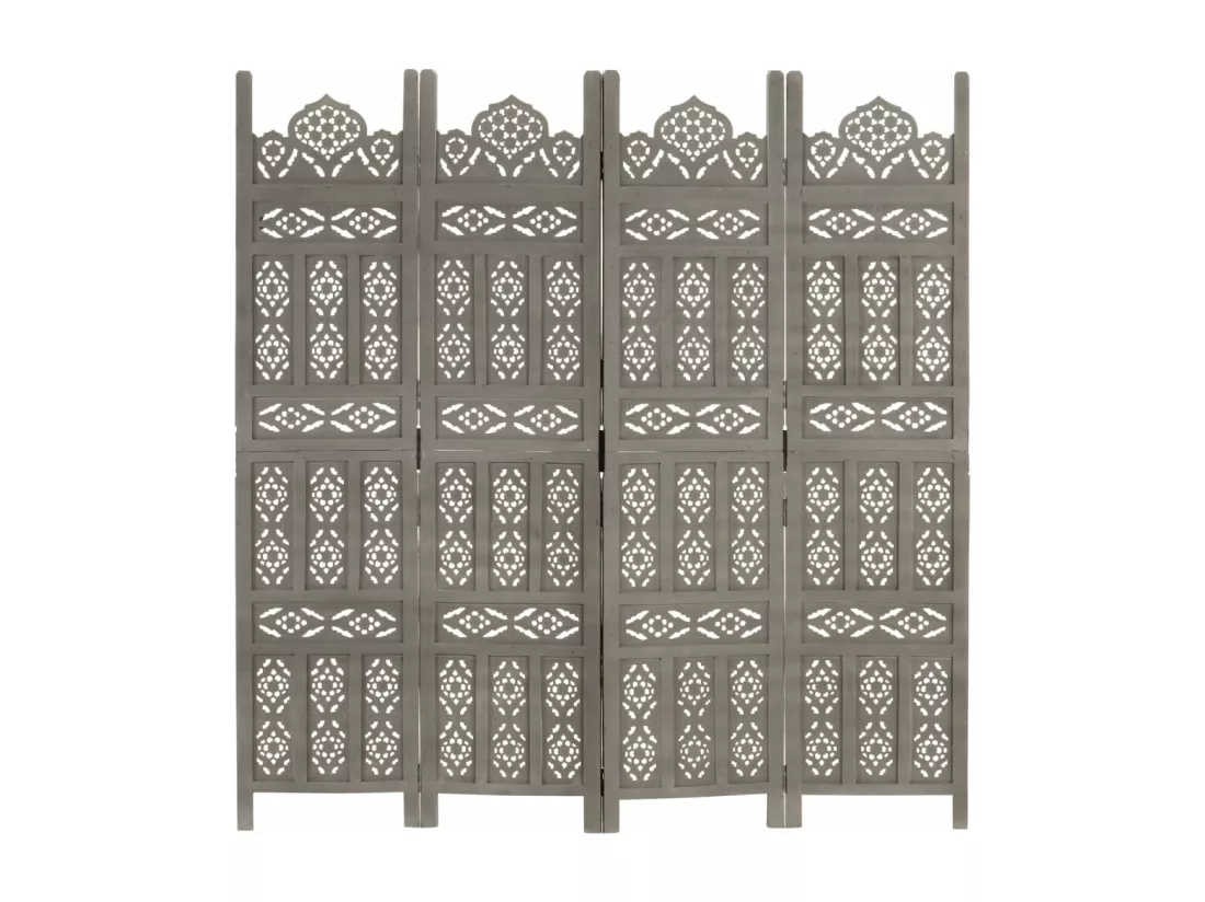 Cloison de séparation 4 panneaux Gris 160x165 cm Bois manguier