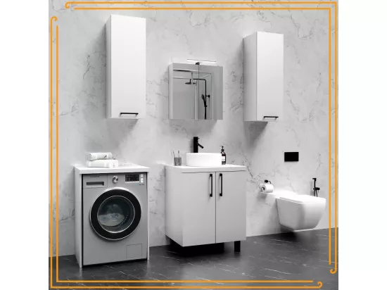 Armoire de Salle de Bain au-dessus de la Machine à Laver Sèche-linge Colonne Étagère Intégrée Blanc Electroménager