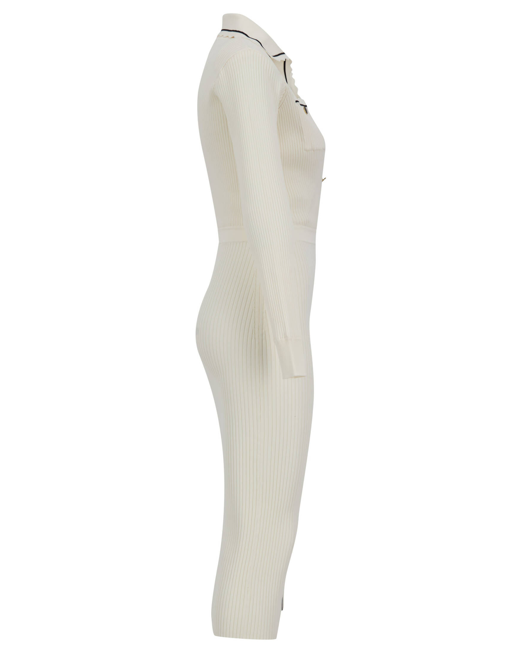 self-portrait| Damen Strickkleid IVORY CONTRAST STITCH RIBBED KNIT DRESS