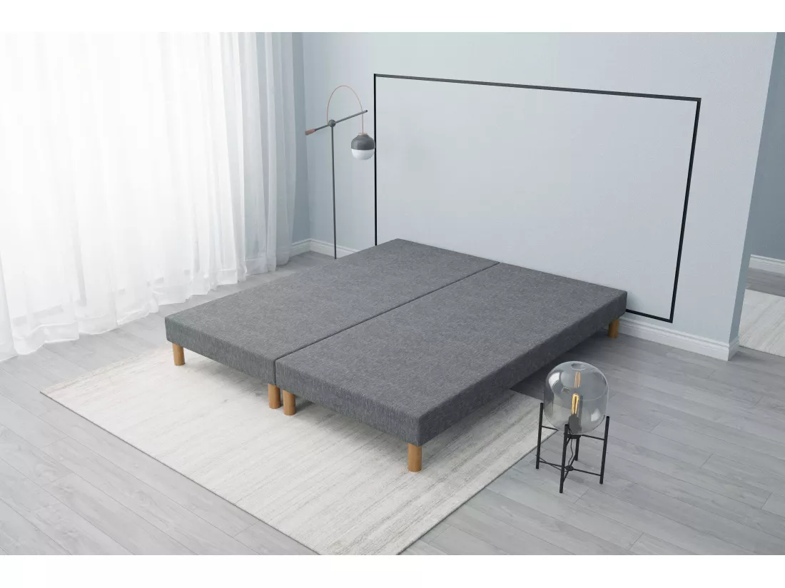 Sommier tapissier gris 200x200 (2x100x200) + jeu de pied offert