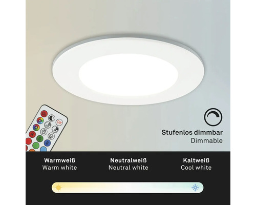 LED inbouwspots set IP65 dimbaar 4,8W 450 lm 3000-6500 K CCT RGB wit Ø 9,2/6,8 cm 230V 3 stuks met afstandsbediening, geheugenfunctie, nachtlampfunctie, timerfunctie