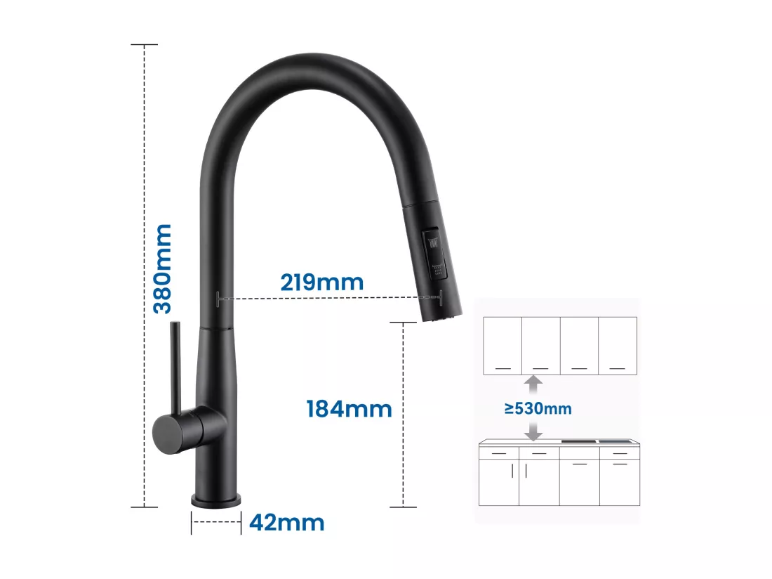 Robinet Cuisine Douchette,Mitigeur Cuisine avec Douchette, Robinetterie Cuisine avec Douchette Extractible Rotatif 360° Eau Froide/Chaude,Noir
