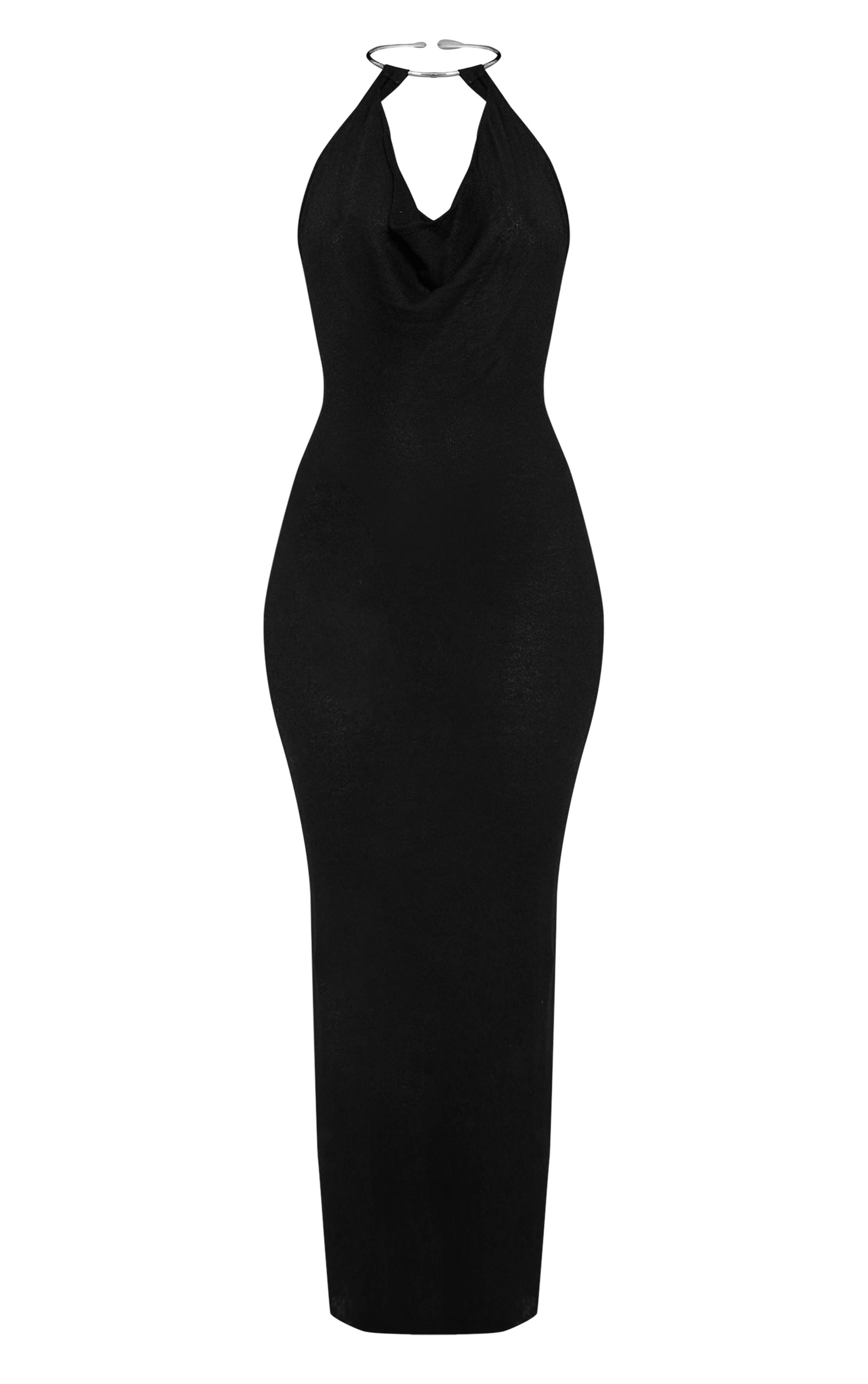 Noir Robe Maxi Tricotée Avec Détail Manchettes Dorées Tall