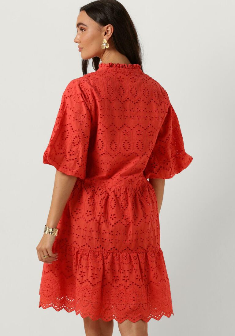 NOTRE-V koraal notre-v mini jurk nv-donna dress broderie anglaise dress