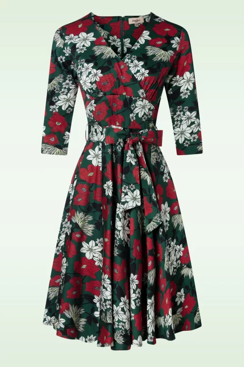 Timeless Angela floral swing jurk in donkergroen