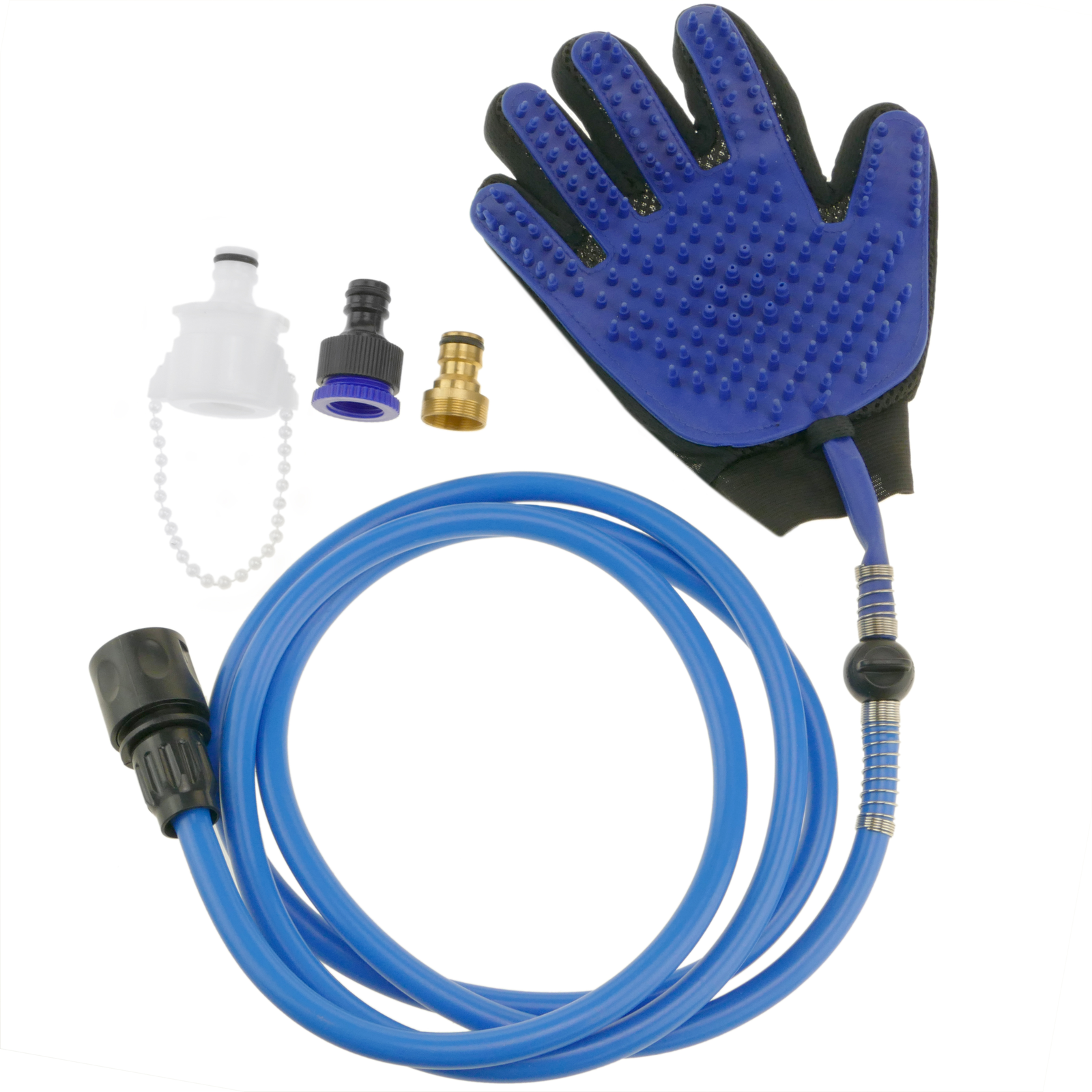 Luva para limpeza de cães. Chuveiro portátil para animais de estimação com mangueira e adaptadores.